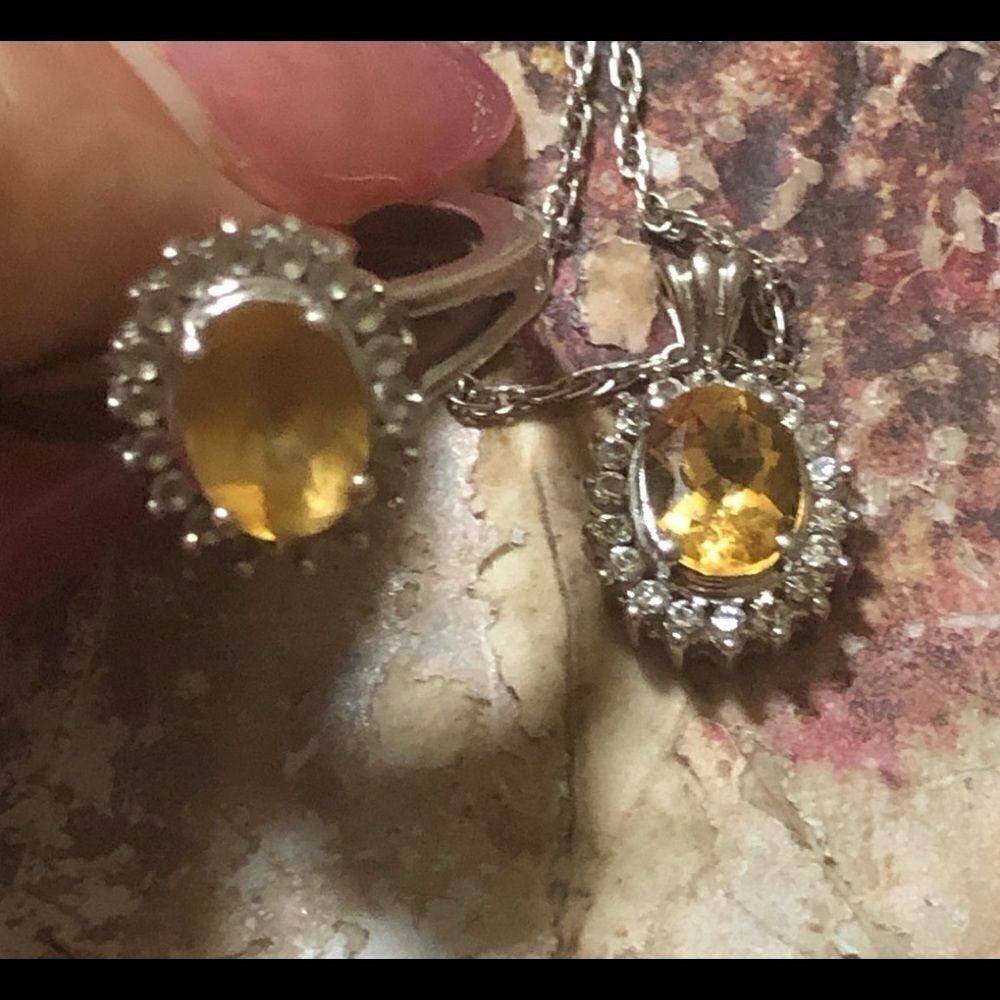 925 Necklace and ring set all citrine size7